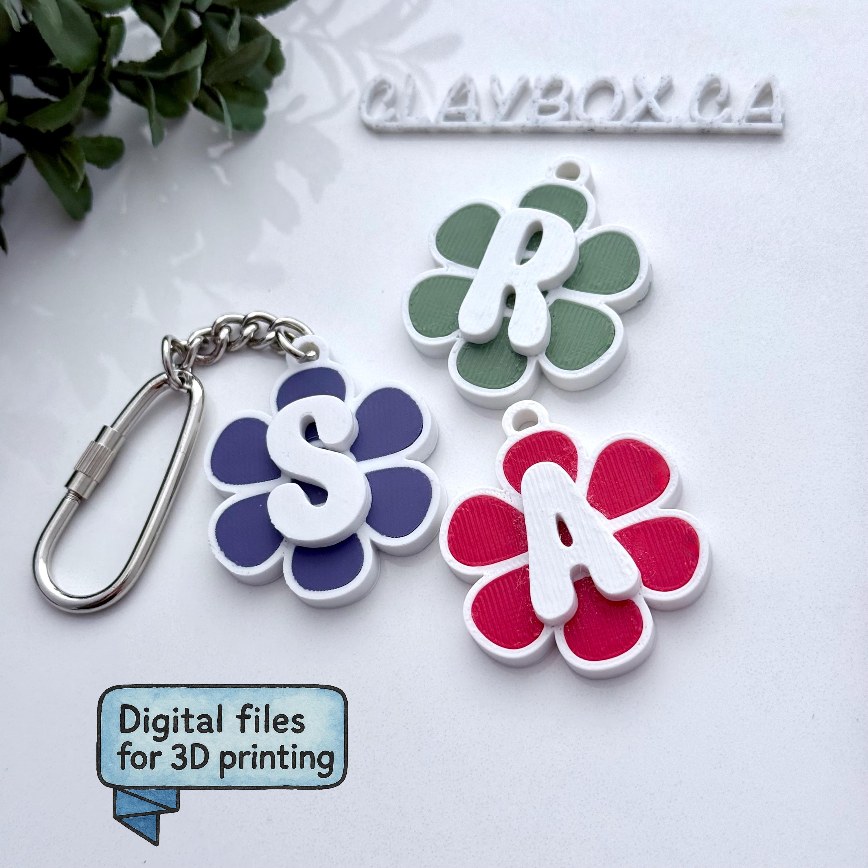 Flower Letter Keychain STL Files - Alphabet Keychain Set