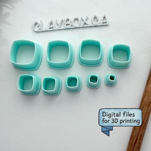 Mini Curved Square Cutter Set - Digital STL Files for 3D Printing - Polymer Clay Earring Cutters - Rounded Square STL Bundle