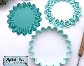 Leafy Bowl Stamp & Cutter STL – Scalloped Leaf Clay Stamp Set 3”–9” – Botanical Pottery Tool – 3D Print Files