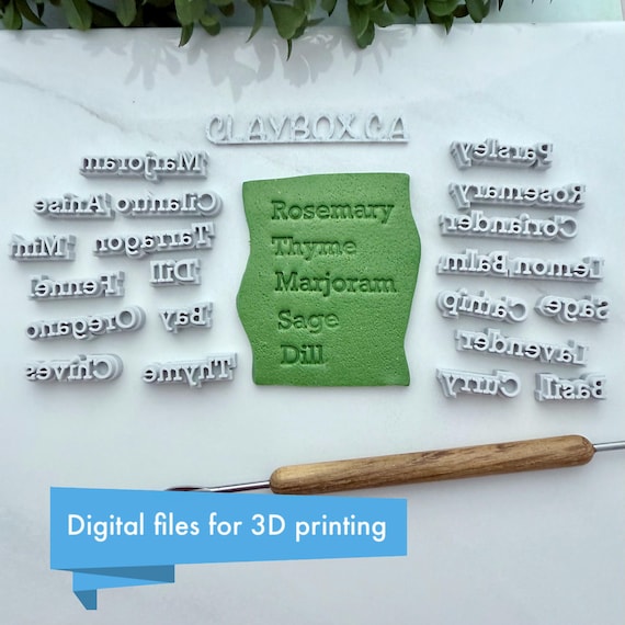 Herb Name Stamp Set: 3D Printer Files for Clay & Pottery (Digital Download, 6mm Font)