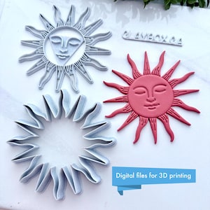 Celestial Sun Face Polymer Clay Stamp & Cutter Set: 3D Printing STL Files (3-8 inch