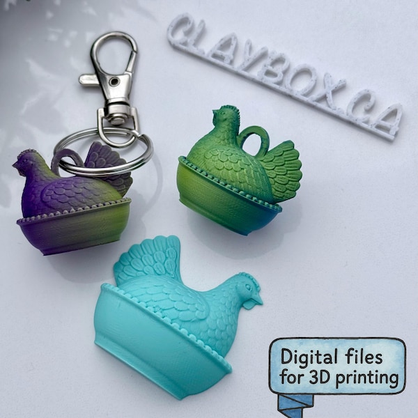Fichiers d'impression 3D pour aimant et porte-clés poulet – Décoration poule de ferme – Lot de fichiers STL pour nid de poule – Inclut les fichiers Bambu 3MF
