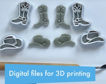 Cowboy Boot and Hat Cutter Set for Polymer Clay - Digital STL Files