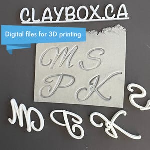 Sellos con letras ornamentadas para arcilla polimérica: archivos STL digitales: alfabeto elegante para diseños de arcilla personalizados
