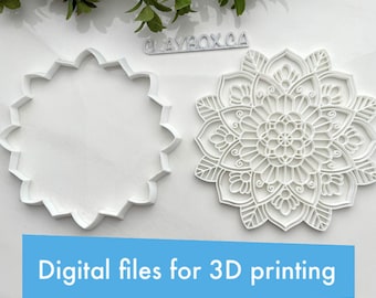 Large mandala stamp and matching cutter - four sizes - Digital STL files for 3D printing
