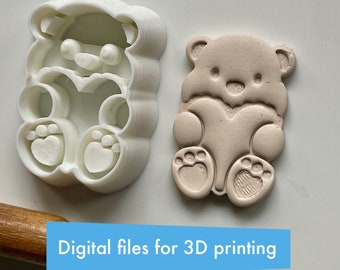 Valentine Teddy Bear Clay Cutter - 3D Printing STL Files (7 Sizes)