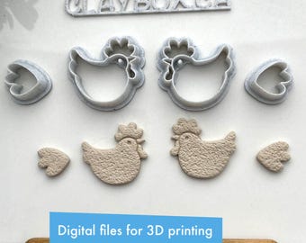 Whimsical Chicken Cutter Set – Digital STL Files for Polymer Clay