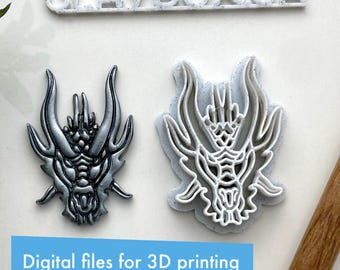 Dragon head polymer clay cutters - five sizes - digital STL files for 3D printing