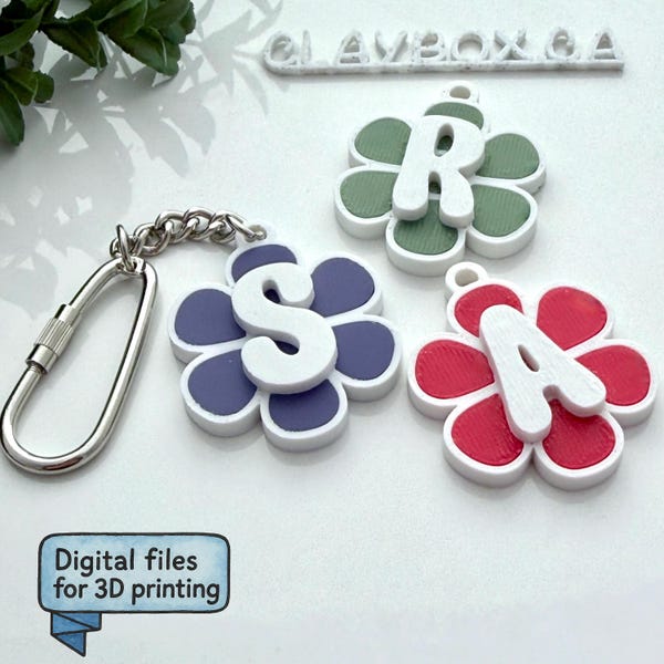 Flower Letter Keychain STL Files - Alphabet Keychain Set - Monogram Keychain - Multicolor 3D Print -Initial Keychain STL