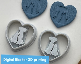 Dog and cat heart polymer clay cutters - set of six