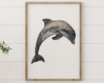 Dolphin Wall Art Made from Newspaper, Dolphin Gift