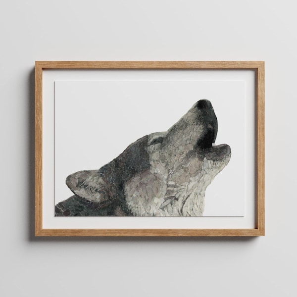 Wolf Art Print Made from Newspaper
