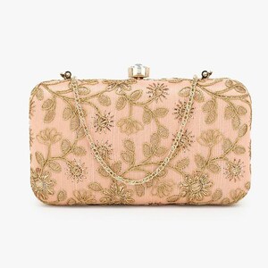 Peach & Gold Embellished Box Clutch, Modern Clutch, Boho Clutch, Womens Clutch, Clutch Purse, Wedding Clutch, Evening Clutch, Party Clutch