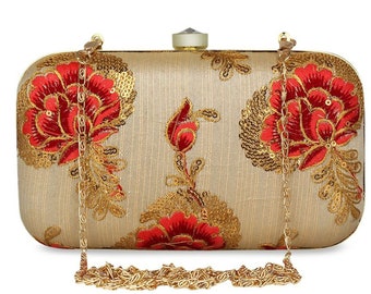 Beige Floral Embroidered Clutch, Modern Clutch, Designer Clutch, Boho Clutch, Purses for Women, Evening Clutch, Party Clutch, Wrist Purse