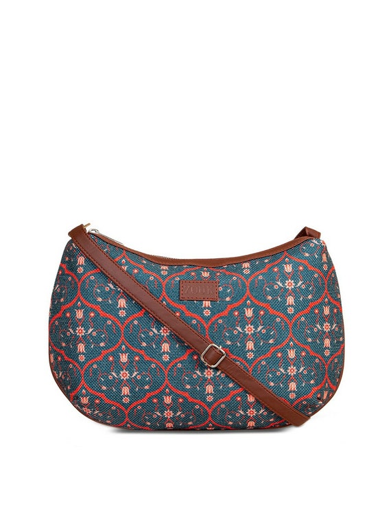 Navy Blue Structured Hobo Bag Printed Bag Purse Handbag