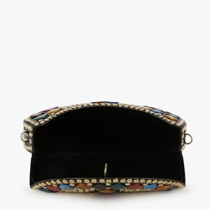 Rose Gold & Silver Embellished Half Moon Clutch with Shoulder Strap