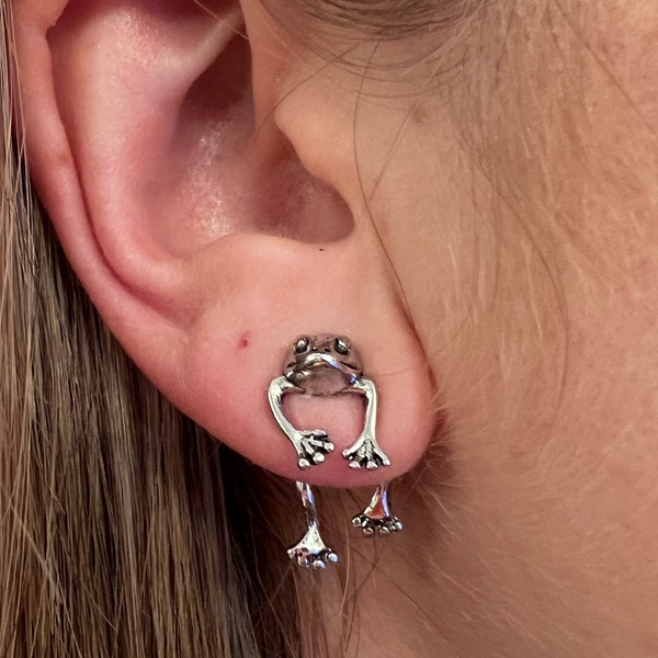 Frog Toad Stud Front and Back Earrings, Toad Ear Jacket - Frog Front Back Earrings - 3D Double Sided Frog Stud Earrings- comes as a pair