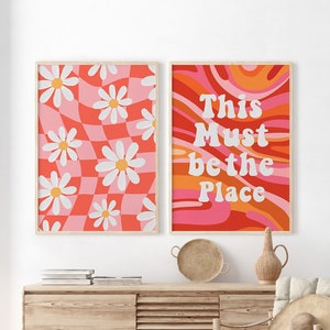 Groovy Print Set of 2, This Must Be The Place, 70s Retro Flowers, Printable Wall Art, Colorful Psychedelic Print, Vintage Art, Hippie Poster