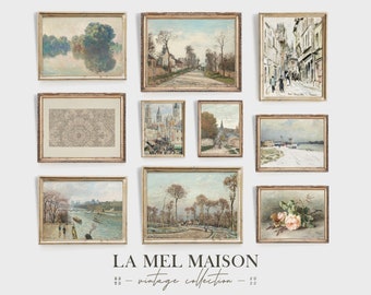 Vintage European Gallery Wall Set of 10, Printable Wall Art, Landscape Oil Paintings, French Country Home Decor, Rustic Antique Prints