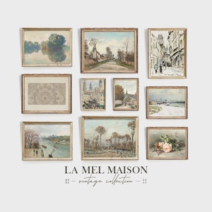 Vintage European Gallery Wall Set of 10, Printable Wall Art, Landscape Oil Paintings, French Country Home Decor, Rustic Antique Prints
