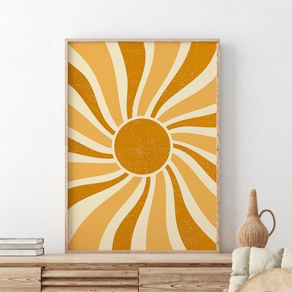 Retro Sun Print, Boho Sunburst Poster, Printable Wall Art, Abstract Sun Print, Boho Nursery Decor, Vintage Sun Illustration, Digital Print