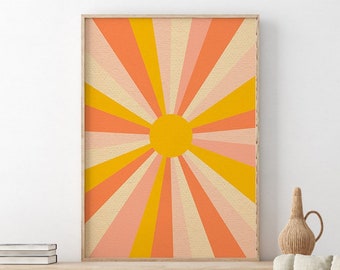 Retro Sunburst Print, Boho Sun Poster, Printable Wall Art, Abstract Sun Print, Boho Nursery Decor, Vintage Sun Illustration, Groovy Sunrays