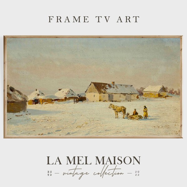 Samsung Frame Tv Art, Vintage Winter Village, Landscape Oil Paintings, Christmas Decor, Neutral Muted Colors , European Country, Digital