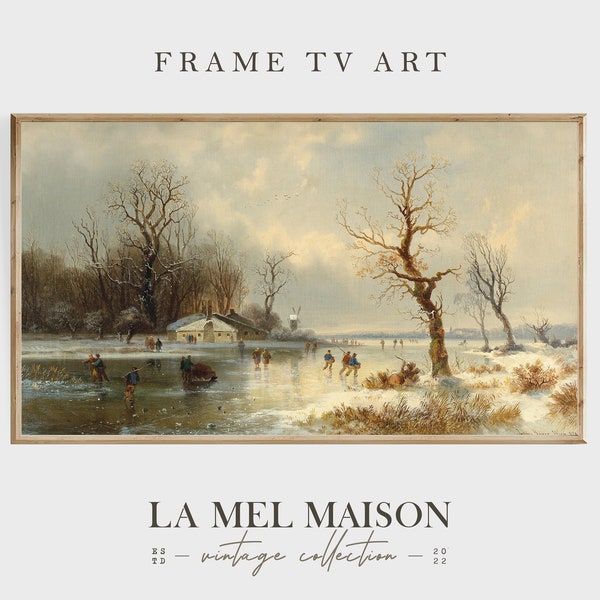 Samsung Frame Tv Art, Vintage Winter Village, Landscape Oil Paintings, Rustic Holiday Decor, Neutral Muted Colors, European Country, Digital