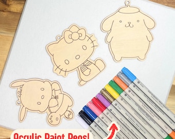 Custom Hello Kitty/Sanrio Wood Blanks – Ready to Paint Markers (Paint Kit, Coloring)