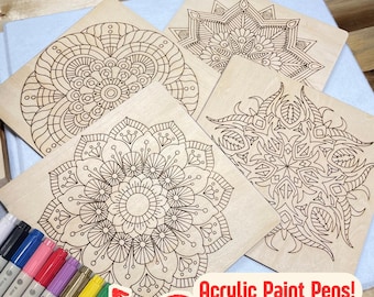 Mandala Wood Blank Coloring Set (Ready to Paint, Coloring Kit)