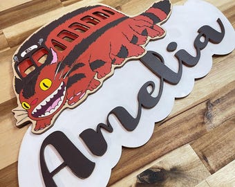 Catbus from Totoro Name Plate (wall decor, cat door sign)
