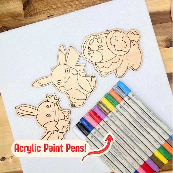 Custom Pokemon Wood Blanks – Ready to Paint with Acrylic Markers (Paint Kit, Coloring)
