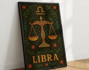 Plakat ze znakiem zodiaku Wagi | Grafika ścienna z astrologią | Wydruk z horoskopem