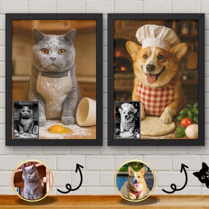 Chef Pet Portrait | Custom Digital Pet Art with Apron & Hat | Funny Kitchen Dog or Cat Gift | Color or Black and White Download