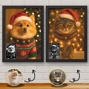 Christmas Pet Portrait | Santa Hat Dog or Cat Art | Custom Holiday Digital Download | Choose Style & Color