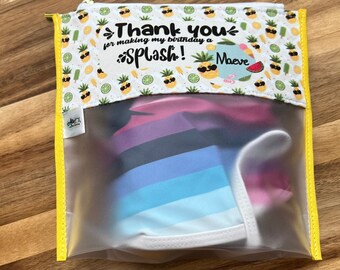 Water resistant clear bag, Pool Party gift or summer theme, customizable in your party's color and theme with the birthday person's name