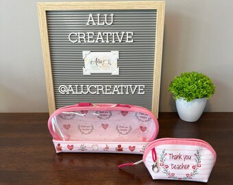 Set of 2 bags Theacher's gift Pencil case and coin pouch, Toiletry, Makeup Bags, Organized and Travel Bags, Cosmetic Bags, Water-resistant,