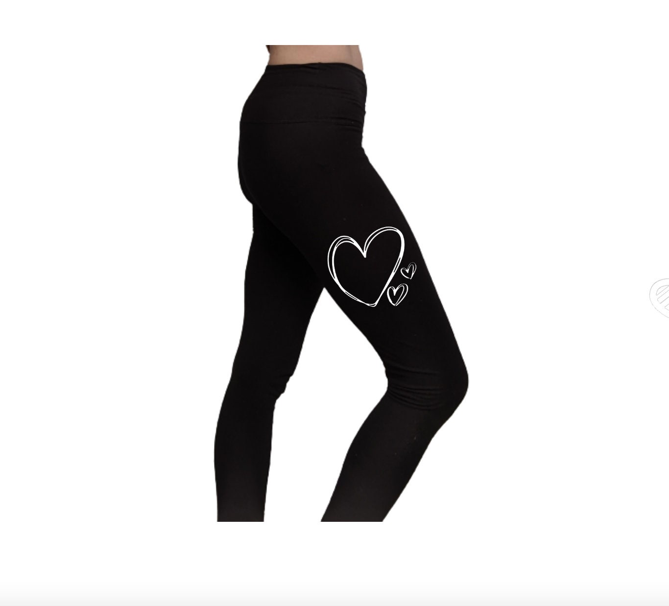 Shop Women's Velvet Leggings with Hearts Drawing - Black