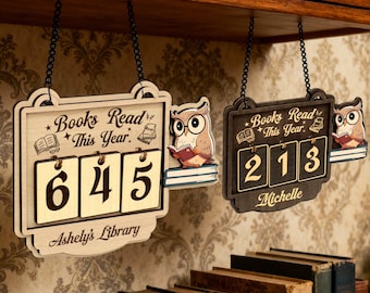 Gepersonaliseerde houten boektracker, teller boeken dit jaar gelezen, cadeau boekenliefhebber, decor lezen tracker, aangepast naambibliotheekbord