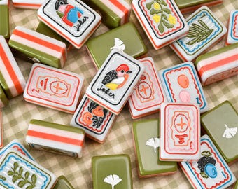 Songbird Garden American Mahjong Set, 160 Illustrated Mahjong Tiles, Bird Joker & Botanical Design, Modern Mahjong Gift for Her