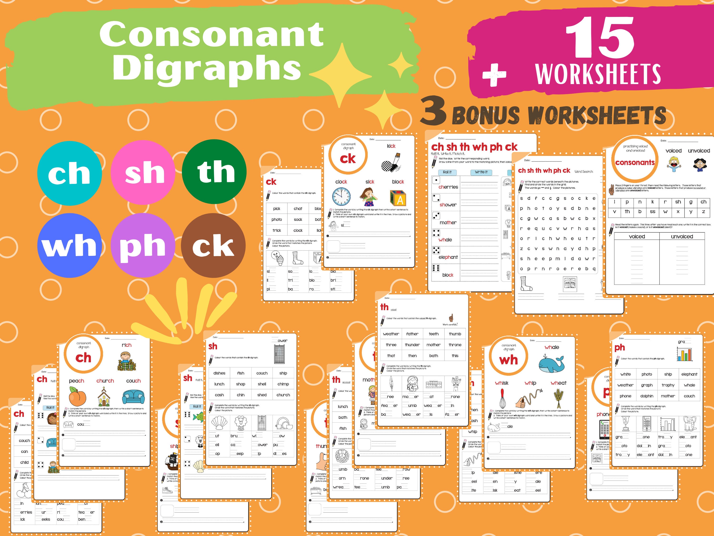 consonant digraphs ch sh th wh phck phonics worksheets etsy australia