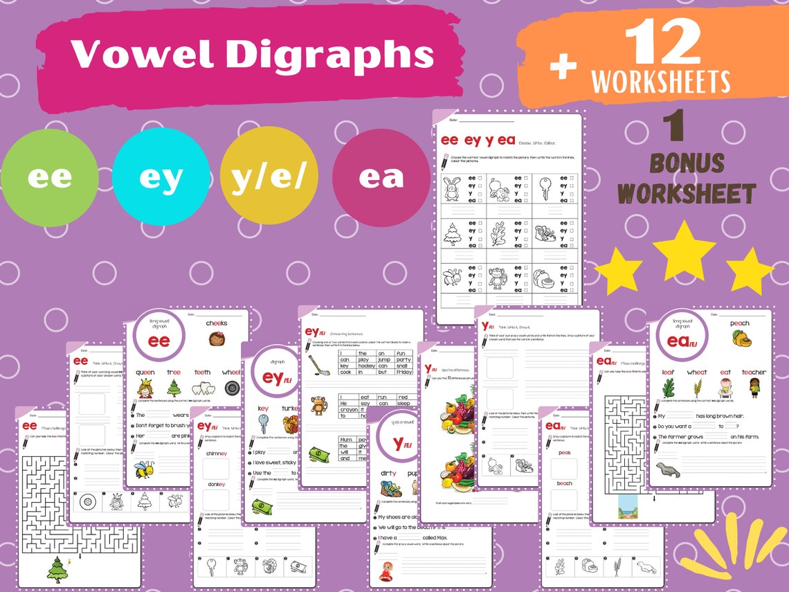 Digraph Maze Vowel Digraphs. Phonics and Maze Activity Worksheets for Homeschool and ...