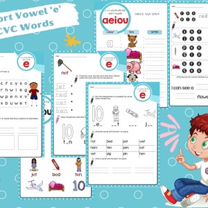 Short Vowel &#39;e&#39; CVC Words Phonics Worksheets