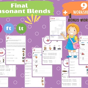 Final Consonant Blends -ft, -ct, -lt.  Phonics worksheets. ft sound. ct sound. lt sound. Consonant clusters.