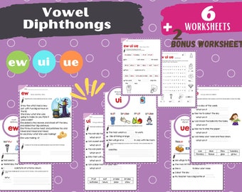 vowel diphthongs ew ui ue u sound phonics worksheets for etsy australia