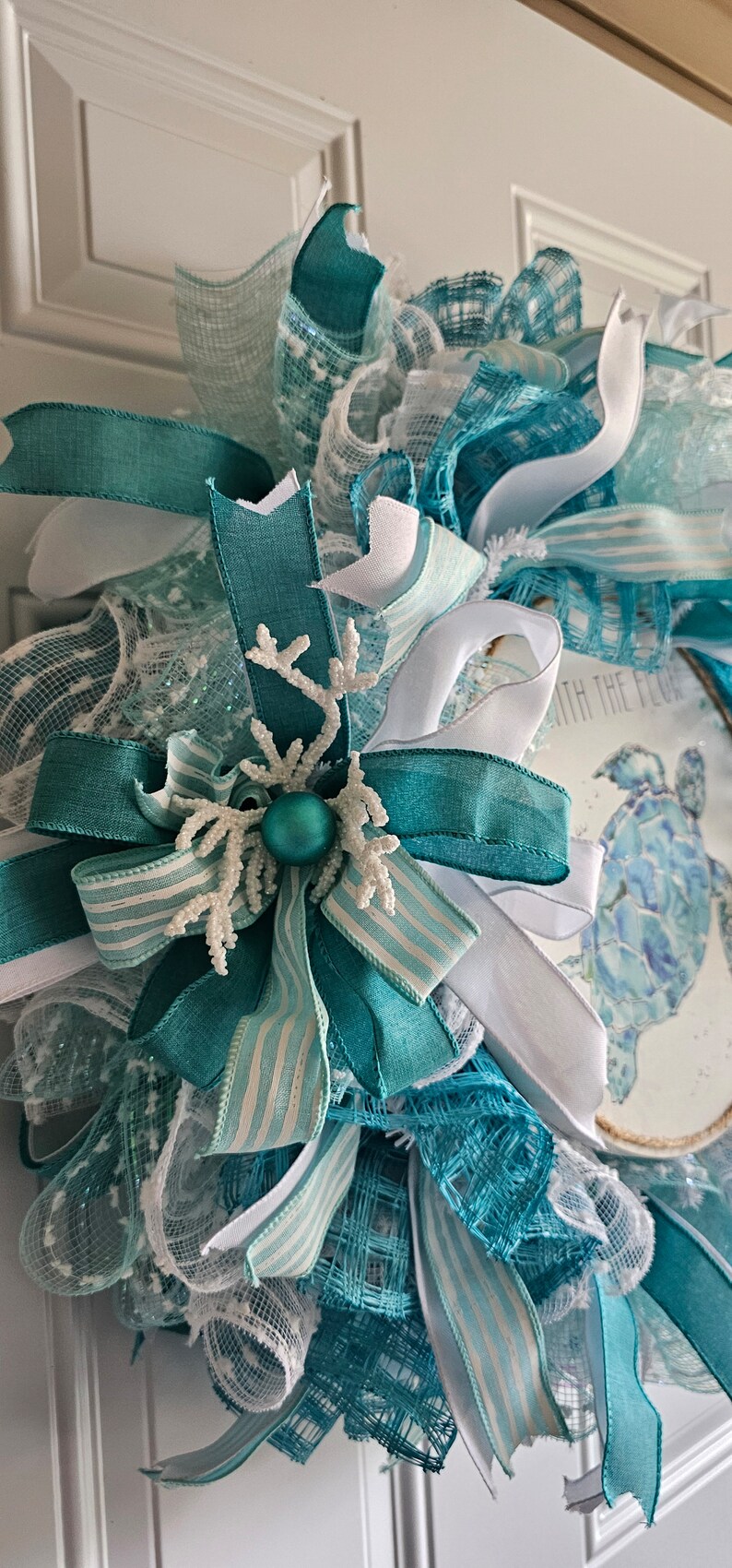 Go With the Flow Sea Turtle Wreath Beach Decor, Coastal Ribbon Wreath ...