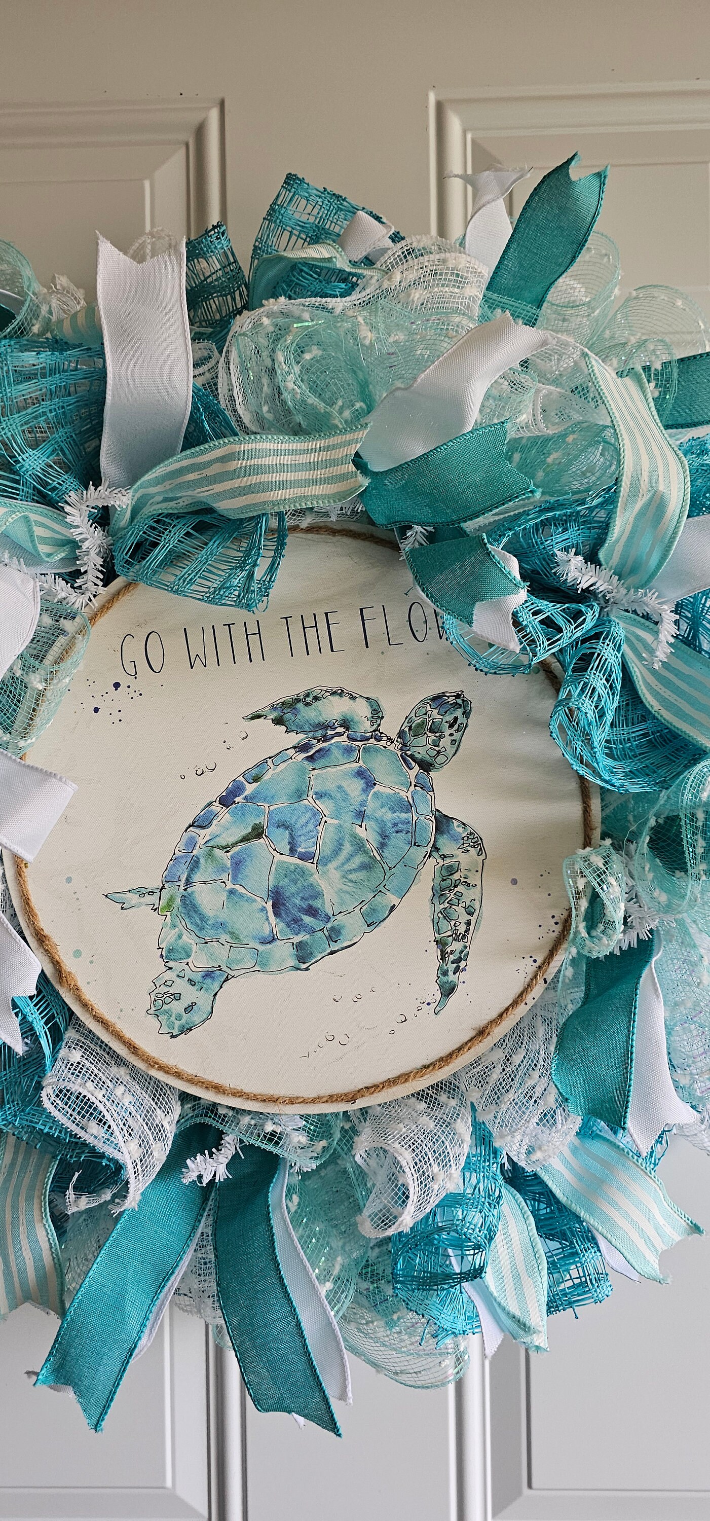 Go With the Flow Sea Turtle Wreath Beach Decor, Coastal Ribbon Wreath ...