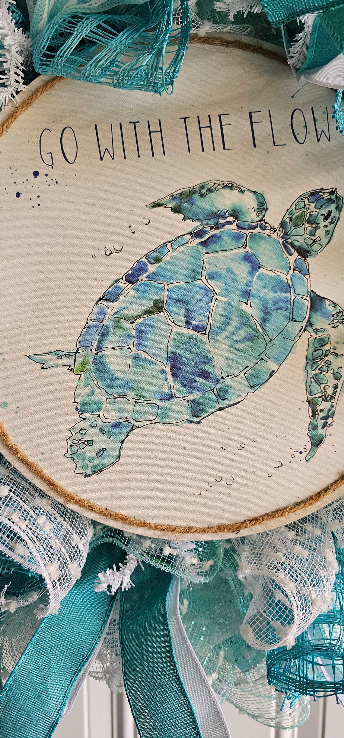 Go With the Flow Sea Turtle Wreath Beach Decor, Coastal Ribbon Wreath ...