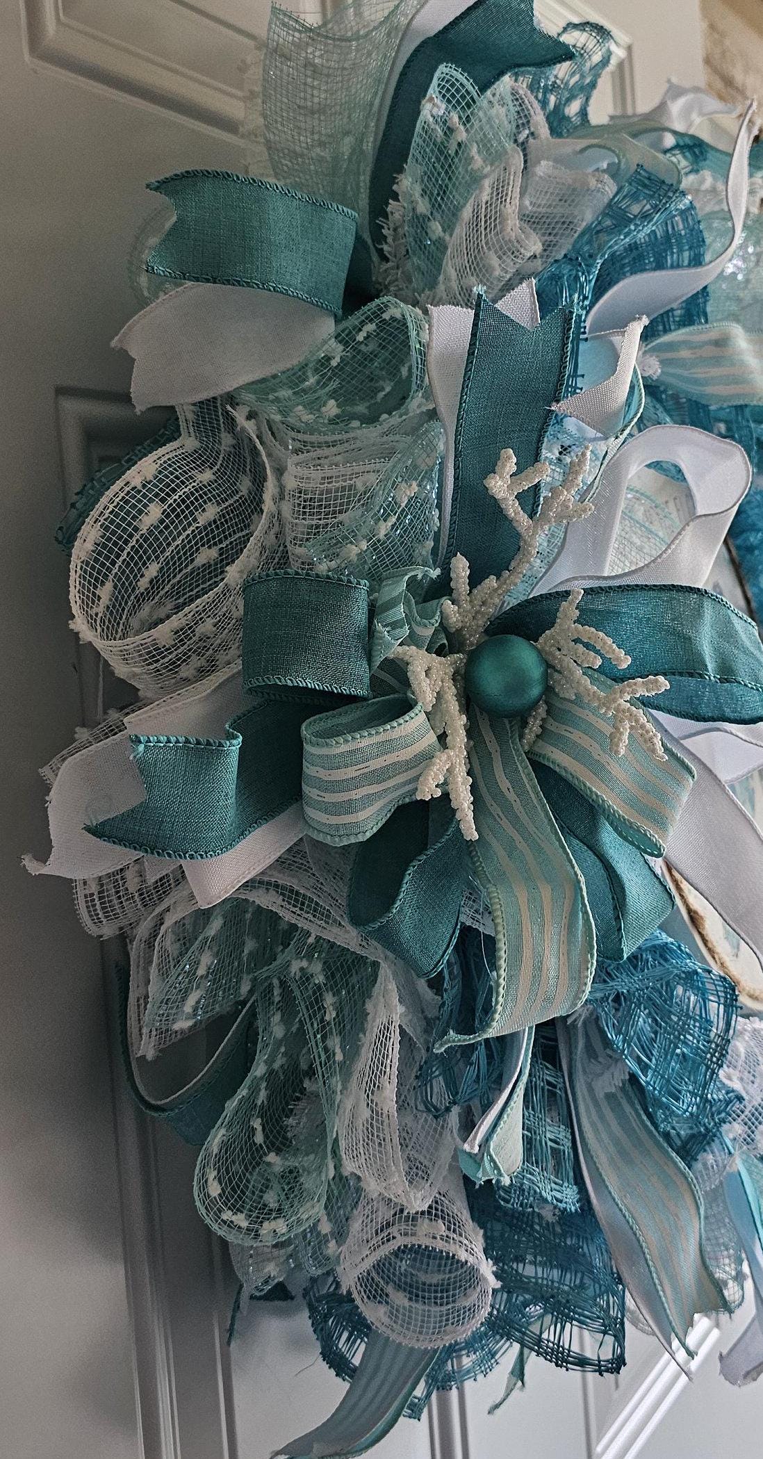 Go With the Flow Sea Turtle Wreath Beach Decor, Coastal Ribbon Wreath ...