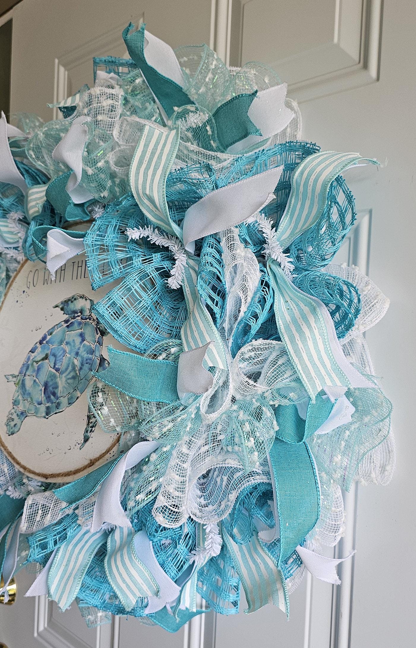 Go With the Flow Sea Turtle Wreath Beach Decor, Coastal Ribbon Wreath ...